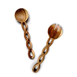 Juego de utensilios de cocina de madera natural de tamaño pequeño Mirha International Handicraft con servidor de ensalada y 2 espátulas, sostenible y hecho a mano. - Product Image 5