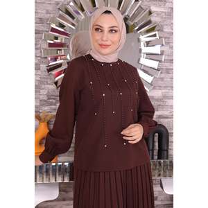 Ensemble de deux pièces décontractées, hauts mi-longs à manches longues, col rond, en tissu 100% coton avec décoration détaillée - Product Image 2