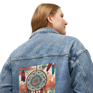 Veste denim pour femmes OEM CUSTOM, coupe décontractée et surdimensionnée, design élégant d'un attrape-rêves, veste colorée tendance - Product Image 6