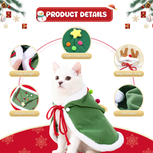 Toptan Klasik Sevimli Noel Polyester Baskılı Köpek Kapüşonlu Üstü Küçük Kedi Köpekleri Ağacı Sonbahar Kış Evcil Hayvan Kostümü Pelerin Yavru Köpek Cübbesi - Product Image 3