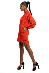 เสื้อยืดยาวแบบสุภาพสำหรับผู้หญิงผ้าไม้ไผ่สไตล์ไฮสตรีทแฟชั่นไม่มีปกเสื้อสไตล์หรูหรายาวคลุมเข่าแบบเซ็กซี่เป็นทางการสำหรับฤดูใบไม้ร่วง - Product Image 4