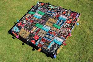 Handmade Patchwork Square Floor Pillow and Dog Bed <b>Cover</b> 100% Cotton Decorative Cushion for <b>Pet</b> Lounging and Home Decor Use - Product Image 4