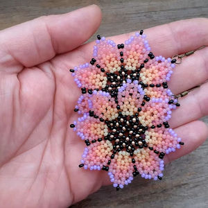 Boho <b>bead</b> earrings with turquoise design andy cascading <b>fringe</b>, unique jewelry gift - Product Image 1