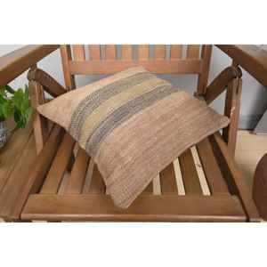 Oreiller patchwork Kilim en laine beige 14x14 pouces oreiller rustique brodé moelleux vintage de luxe pour la literie ou le sol - Product Image 4