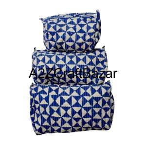 3-Piece Tassel Pattern Quilted Cotton <b>Makeup</b> <b>Bags</b> with Zipper Closure Eco-Friendly Fashion Design for Travel & Cosmetic Storage - Product Image 1