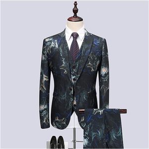 Trajes de hombre de 3 piezas con estampado en blanco y negro OEM, superventas, ropa de fiesta de moda, traje oficial Formal de negocios con cuello mandarín para hombre - Product Image 5