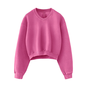 2025 Vintage mujer liso teñido Jersey polar invierno sudadera 100% algodón Casual Sudadera con capucha con cuello en V largo y mangas - Product Image 1