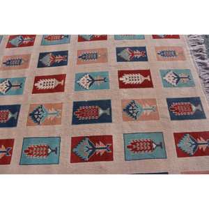 Alfombra turca vintage clásica rojo azul 5,5x7,3 pies área grande lana látex respaldo abstracto para adolescentes rectángulo pasillo diseño - Product Image 5