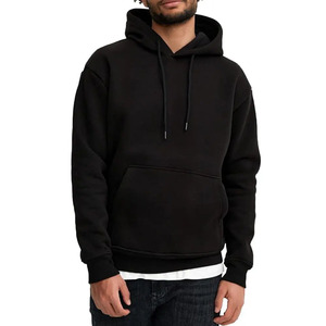 Sweat-shirt à capuche noir uni pour homme, coupe classique, en coton French Terry, décontracté, avec poche avant, pour l'automne - Product Image 3