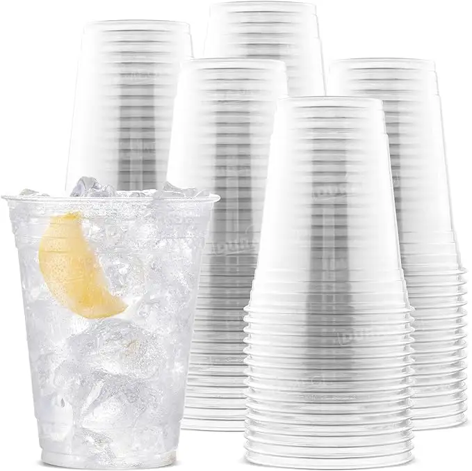 1000pcs 500ml 90mm Gobelets de fête jetables à bouche-Gobelets jetables pour eau, bière, alcool, smoothie-Grandes tasses transparentes pour boissons froides