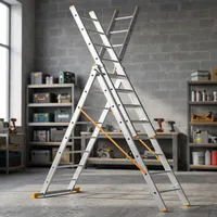 Échelle combinée en alliage d'aluminium de style européen 3x5 mètres, capacité de charge 150 kg, hauteur extensible 49 pieds, verrouillage manuel