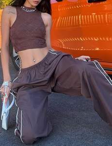 Pantalon de parachute pour femmes Baggy taille élastique décontracté Y2K pantalon de survêtement pantalon 100% polyester cordon ourlet pantalon - Product Image 4