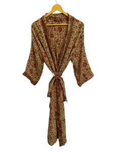 Ropa de verano Albornoz Seda Sari Kimono Vintage Sari Robe Suave Playa Fiesta Vestido Indio Hecho a mano Seda Kimono - Product Image 2