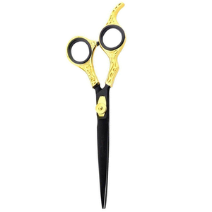 Poignée fantaisie ciseaux de coiffure de barbier métal acier noir enduit lame tranchante avec repose-doigt fixe - Product Image 5