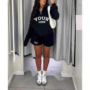 Conjunto de sudadera y pantalones cortos de 2 piezas con media cremallera para mujer, chándales cortos, ropa deportiva al por mayor con logotipo personalizado OEM - Product Image 2