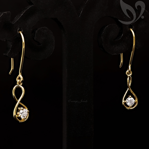 3mm Solitaire Diamond Brilliant Cut Drop Boucles d'oreilles | Dainty Infinity Design Push Back Sterling Silver Gold | Trendy Bridal - Product Image 2