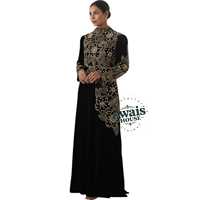 AWAIS HOUSE Kaftan Abaya Islamique Modeste en Velours - Col Montant Manches Longues Longueur Ras du Sol Grande Taille Léger Fait Main Perlé Pailleté