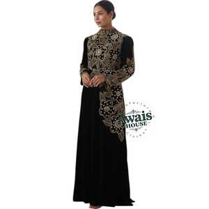 AWAIS HOUSE Modest Islamic Velvet Kaftan Abaya-High Neck Long Sleeve Floor Length Plus Size Handmade Beaded <b>Sequined</b> Moroccan - Product Image 2