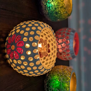 Porte-bougie en verre rouge fait à la main, décoration en mosaïque, bougie votive, promotion en gros, qualité fraîche, décoration de nuit pour la maison - Product Image 1