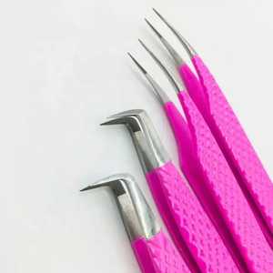 Marque privée Extensions de cils de volume rose à 90 degrés Pince à épiler Embouts en fibre anti-magnétique en acier inoxydable Pointe lisse Longueur 10mm - Product Image 2