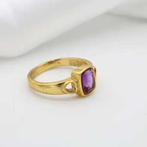 Wholesale <b>Amethyst</b> Faceted Rectangle <b>Ring</b> 18K <b>Gold</b> Brass Plated Religious Style Gemstone Jewelry for Gifts Anniversaries - Product Image 2