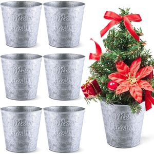 Seau de Noël en métal conçu pour placer de petites plantes d'arbre de Noël ou des cadeaux pour des idées de décoration de maison festive - Product Image 1