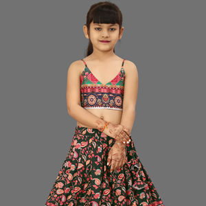 Shoryam - Lehenga Choli de Moda para Niñas, Completamente Cosido, con Estampado Digital, Largo hasta el Suelo, Ropa Étnica, Ropa Tradicional para Fiestas Infantiles, Floral - Product Image 1