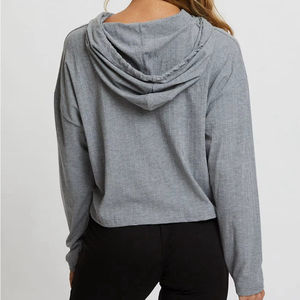 Último estilo mujeres sudaderas con capucha Crop Top suave algodón acanalado suelta ajuste Sudadera con capucha de gran tamaño calle en blanco suave cómodo sudaderas con capucha OEM - Product Image 3