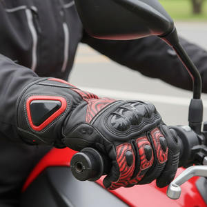Gants de moto de course rouge et noir |   Gants de course longs en cuir avec logo personnalisé. - Product Image 1