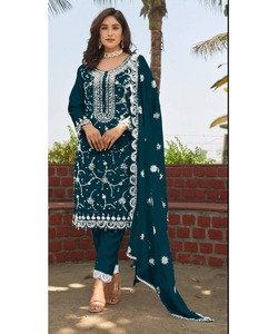 SalwarKameez pakistanaise noire pour dames dans le style Maxi long avec costume de fourche et Dupatta - Product Image 5
