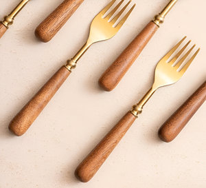 Tenedor de metal de la mejor oferta con mango de madera, logotipo personalizado para cenas, bodas de Navidad, precio al por mayor - Product Image 4