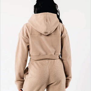 Veste en polaire Sherpa pour femme, hiver 2023, chaude, douce, en peluche, sweat-shirt à fermeture éclair, broderie féminine, veste à capuche courte - Product Image 4