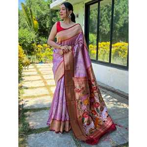 ชุดส่าหรีผ้าไหมพาธานีสีลาเวนเดอร์น่ารัก พร้อมเสื้อคลุมสำหรับงานแต่งงาน - Product Image 3