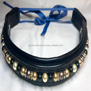 Custom Order All Size Soft Padding Multicolor Beaded Leather Horse Brow <b>Band</b> in Black or Brown Genuine Leather with <b>Snap</b> Loops - Product Image 5