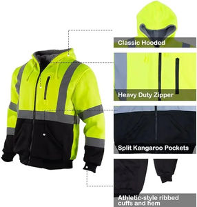 Veste de sécurité réfléchissante haute visibilité ANSI Classe 3 en gros, sweat à capuche en polaire pour homme, fermeture éclair, vêtements de travail, jaune noir, isolé, EPI, OEM - Product Image 6