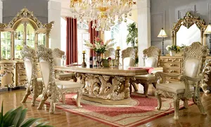 Luxury Design Exquisite Carving Teak Wood Dining Table Set Premium White Dining Room Furniture 6-Seater Dining Room Suite For UK - Product Image 4