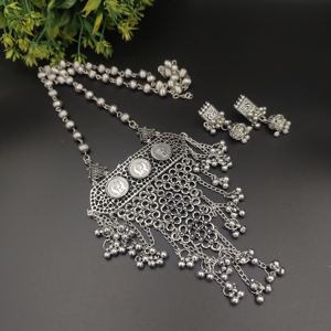 Proveedor indio directo Superventas Collar de cadena larga oxidada de alto grado de alta calidad Patrón geométrico Stud Pendientes Set-1 - Product Image 2