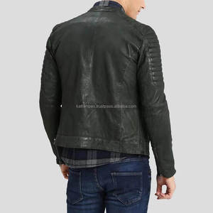 Ready Stock Green Biker Leather Jacket for Men Slim Fit <b>Padded</b> <b>Shoulders</b> Zip Closure for Winter and Streetwear Look - Product Image 2