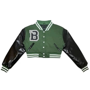 Chaqueta universitaria de béisbol recortada, venta al por mayor, chaquetas Bomber de cuero con retazos de letras de Hip Hop para mujer, ropa de calle, abrigos universitarios informales - Product Image 5