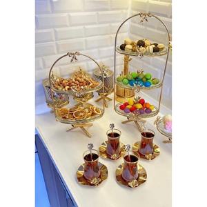 Plateaux de service japonais en laiton doré à trois couches et en verre à deux couches Vaisselle de présentation élégante - Product Image 1