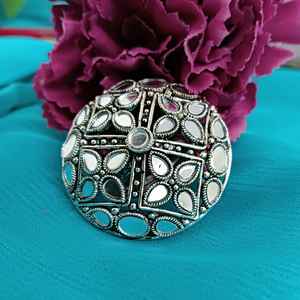 Oxydé Floral À La Mode Cristal Verre Pierre Réglable Bague Indien Fabrication En Gros Bijoux Pour Femmes, Argent - Product Image 2