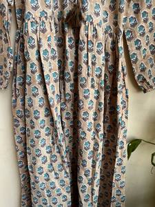 Vestido largo informal de algodón con estampado de bloque de manga larga con borlas y cuello en V, vestido largo informal de algodón indio con material de algodón 100% - Product Image 2