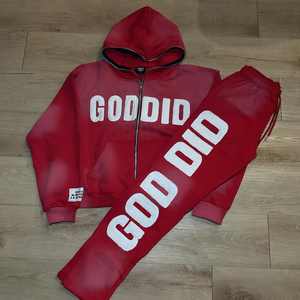 Trajes de sudor de lavado ácido de fabricación OEM, chándales completos acampanados con cremallera gruesa de algodón, conjuntos de sudaderas con capucha y pantalones de chándal para hombres - Product Image 3