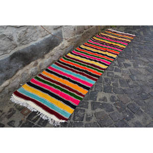 พรมตุรกีวินเทจสีเบจแบบดั้งเดิม2.5x9.6ft การออกแบบการเย็บปะติดปะต่อกันวัสดุผ้าขนสัตว์วิสคอสสำหรับห้องนั่งเล่นสำหรับวัยรุ่น - Product Image 2