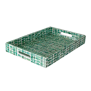 Bandeja Decorativa de Nácar en Verde Jade, Bandeja de Servicio Hecha a Mano con Incrustaciones de Nácar para Mesa de Centro o Decoración del Hogar, de Vietnam - Product Image 1