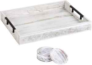 Bandeja de Madera de Pino para Servir Verduras y Alimentos, Diseño Rectangular Moderno, Bandeja Decorativa para Servir Frutas, Té y Alimentos con Asa - Product Image 2