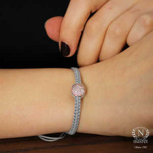 925 Sterling <b>Silver</b> Double-Sided <b>Bracelet</b> with Grey Braided Design Black and White Zircon Stones Crystal <b>Bangle</b> Product - Product Image 1