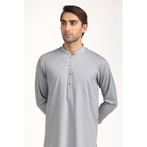 Salwar Kameez gris clair pour homme, élégant, brodé, sans plis, en tissu mélangé, tenue ethnique pakistanaise, vêtement décontracté, Sherwani - Product Image 3