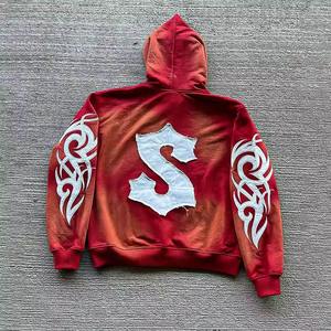 2-Piece Acid Wash Jogger <b>Shorts</b> Set Printed <b>Long</b> Sleeve Zip-Up Distressed Hoodie & Oversized Fleece Tracksuit Pullover Style - Product Image 2