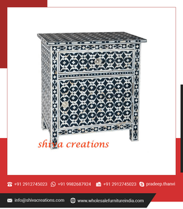 Fabricante directo India Shiva Muebles de dormitorio de madera maciza de alta calidad Diseño moderno Mesitas de noche con incrustaciones de hueso ajustables - Product Image 5